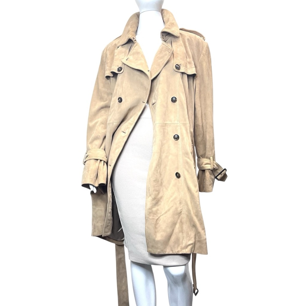Banana Republic Classic Double Breasted Tan Suede Trench Coat Size XXL - Picture 11 of 15